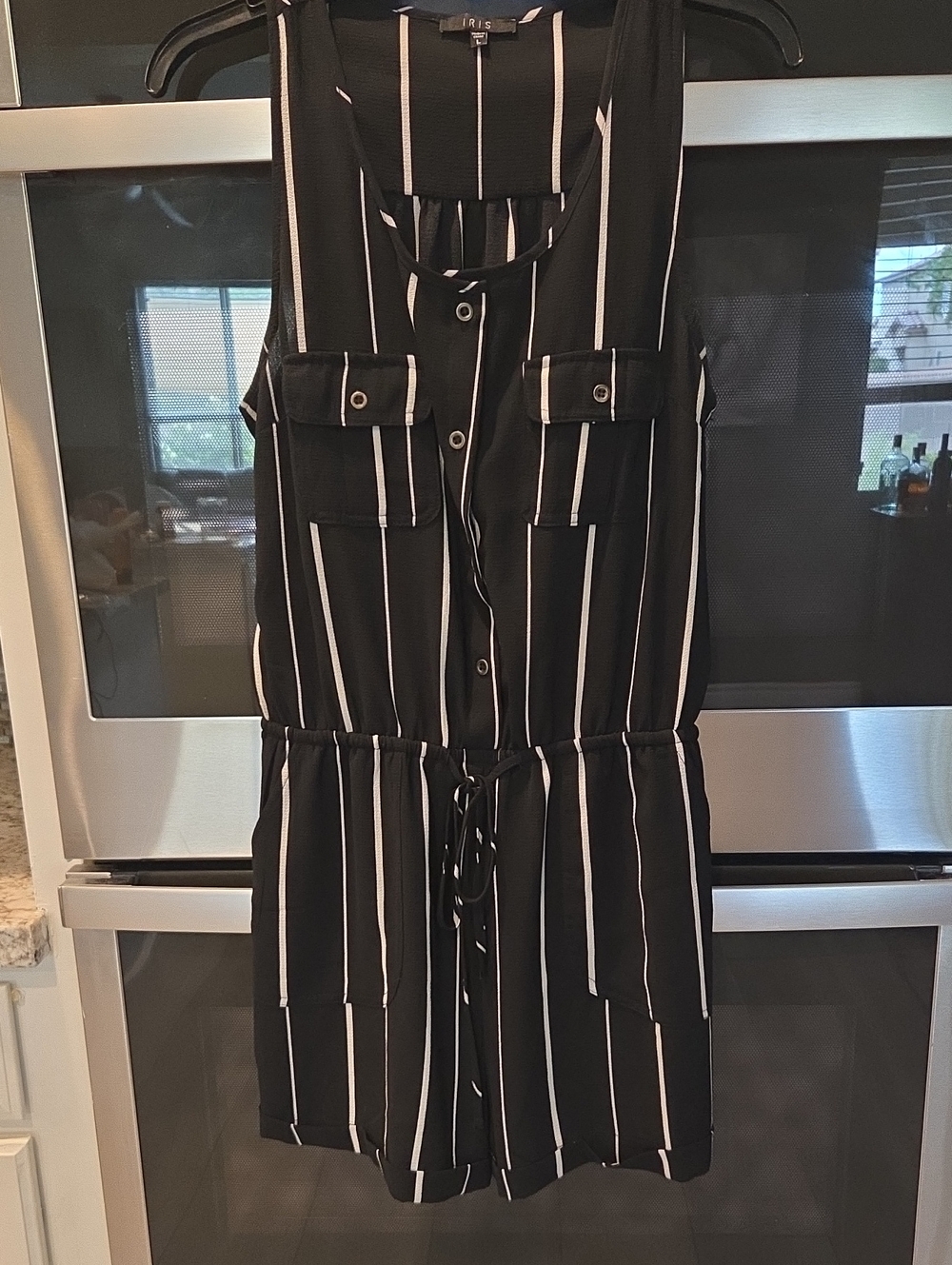 Iris Black Vertical-Stripe Sleeveless Romper